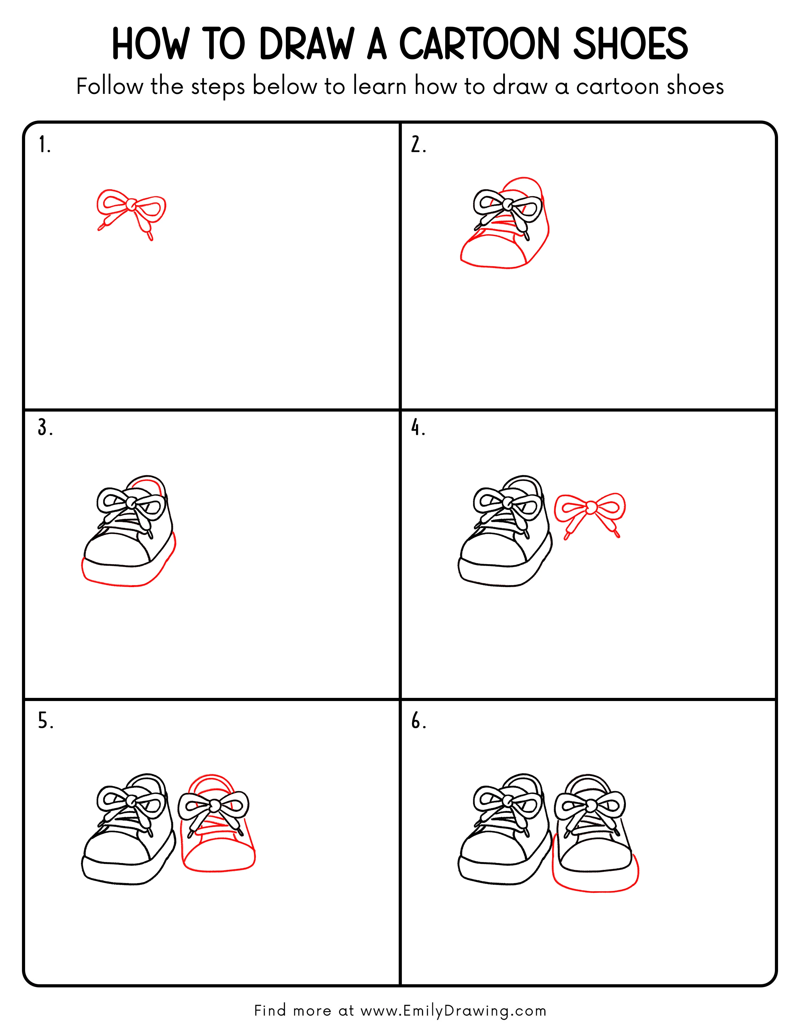 Printable Cartoon Shoes Drawing Guide